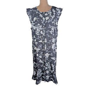 Loft Flutter Sleeve Ruffle Blue Floral Midi Dress Button Front 18 Cottagecore